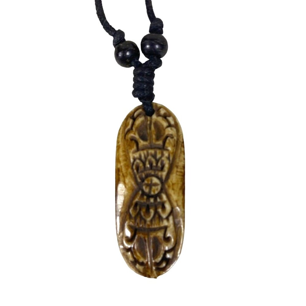 Plastic Pendant Necklace Cord 28" Long 1.5” Tiki Surfer Biker Y2K Totem Beachy